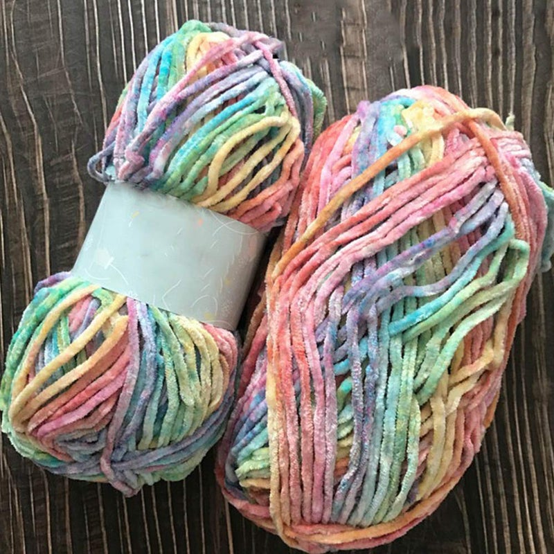 Clisil 100gram 196yard Gradient Velvet Yarn Crochet Knitting Dyed Rainbow Velvet Headband Hat Scarf Sweater Pillow Blanket Wrap DIY Soft Luxury Chenille Craft Yarns - Image 2